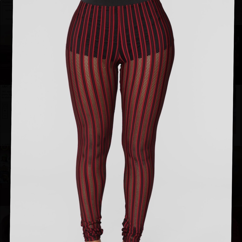 red stripe mesh leggings
